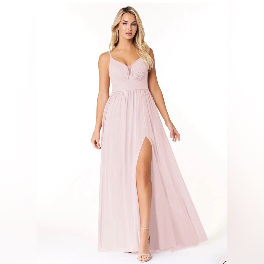 Azazie Rayna Blushing Pink A-Line V-Neck Pleated Chiffon Dress Bridesmaid